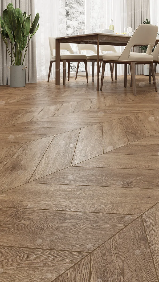 Кварцвиниловый SPC ламинат Alpine Floor Chevron Alpine Гевуина ECO 18-10 французская елка 600×127×5