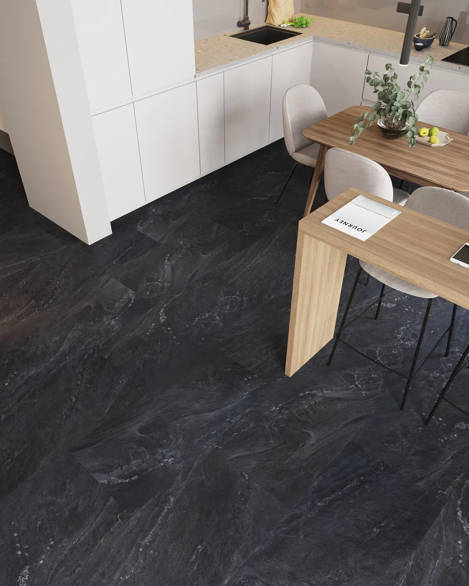 Кварцвиниловый SPC ламинат Vinilam Ceramo Stone Неаполитанский Черный 91910 940×470×8