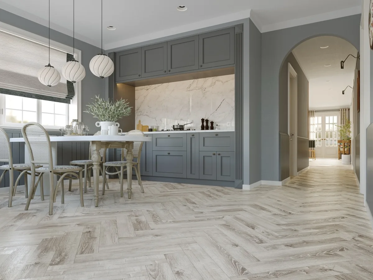 Кварцвиниловый SPC ламинат Cronafloor Herringbone Дуб Страсбург H005 венгерская елка 640×128×4,5