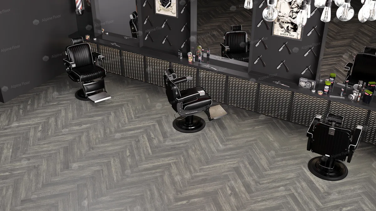 Кварцвиниловый SPC ламинат Alpine Floor Parquet Light Венге Грей ECO 13-8 венгерская елка 600×125×4