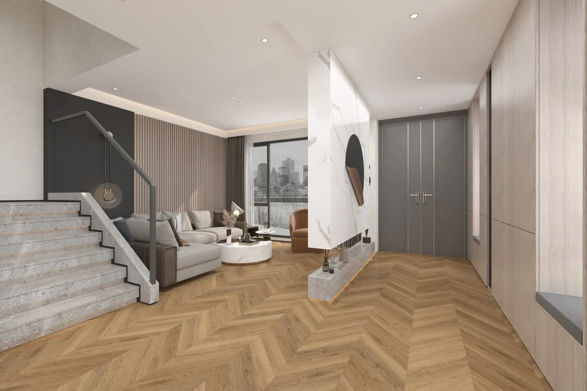 Кварцвиниловый SPC ламинат Damy Floor Chevron Сен-Клу DF10-Ch французская елка 600×127×5,2