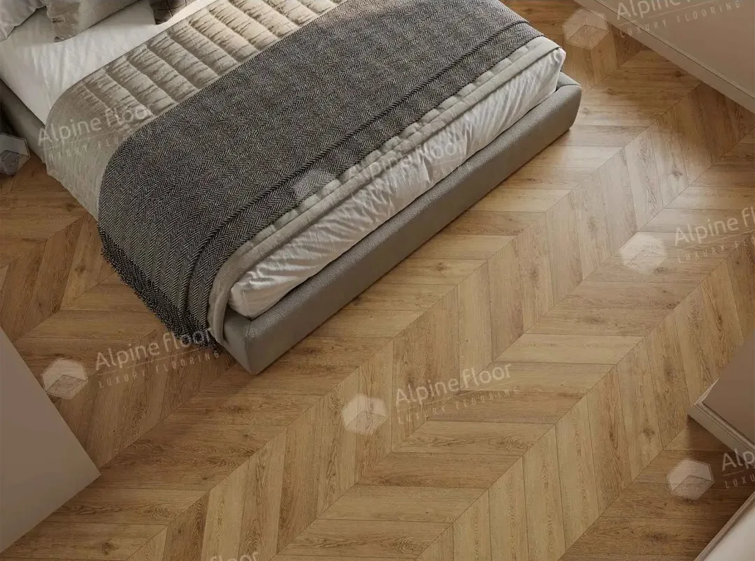 Кварцвиниловый SPC ламинат Alpine Floor Chevron Alpine Дуб Буна ECO 18-15 французская елка 600×127×5