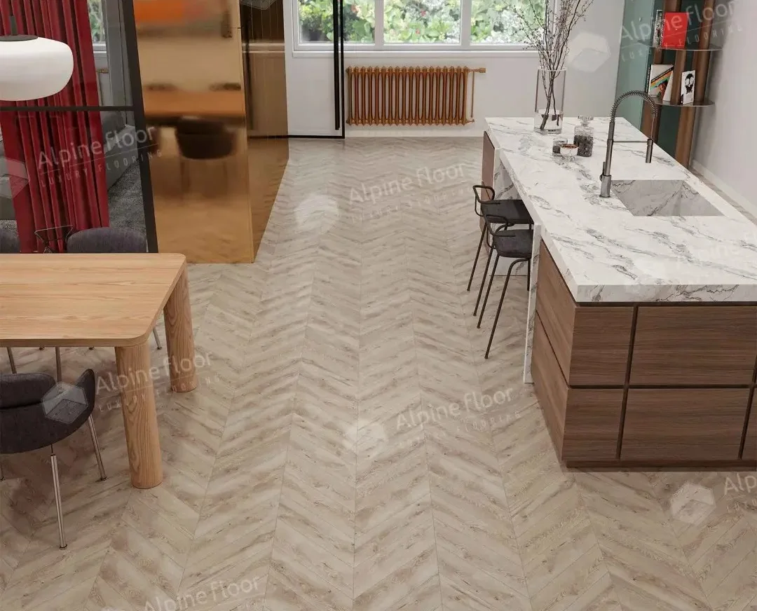 Кварцвиниловый SPC ламинат Alpine Floor Chevron Alpine Гикори ECO 18-21 французская елка 600×127×5