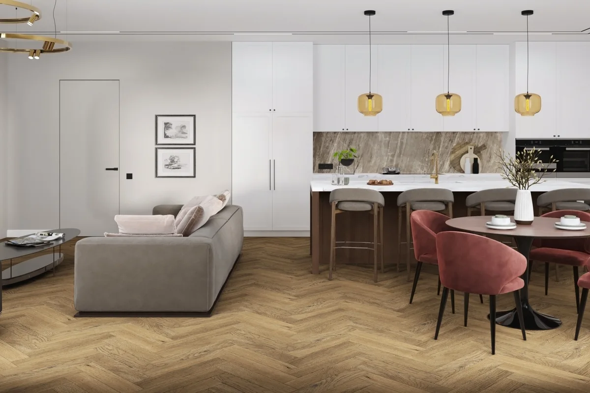 Кварцвиниловая плитка Damy Floor клеевая London LVT Кембридж 200410EL-01-LVT венгерская елка 590×118×2,5