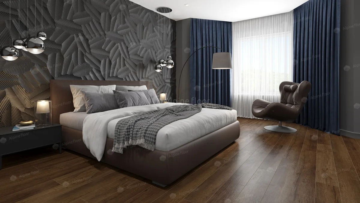 Кварцвиниловый SPC ламинат Alpine Floor Premium XL Дуб Шоколадный ECO 7-18 1220×183×8