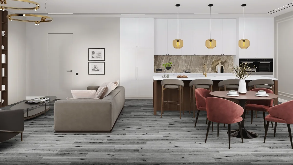 Кварцвиниловая плитка Damy Floor клеевая Family LVT Дуб Сильвер T7020-23-LVT 1227×187×2,5
