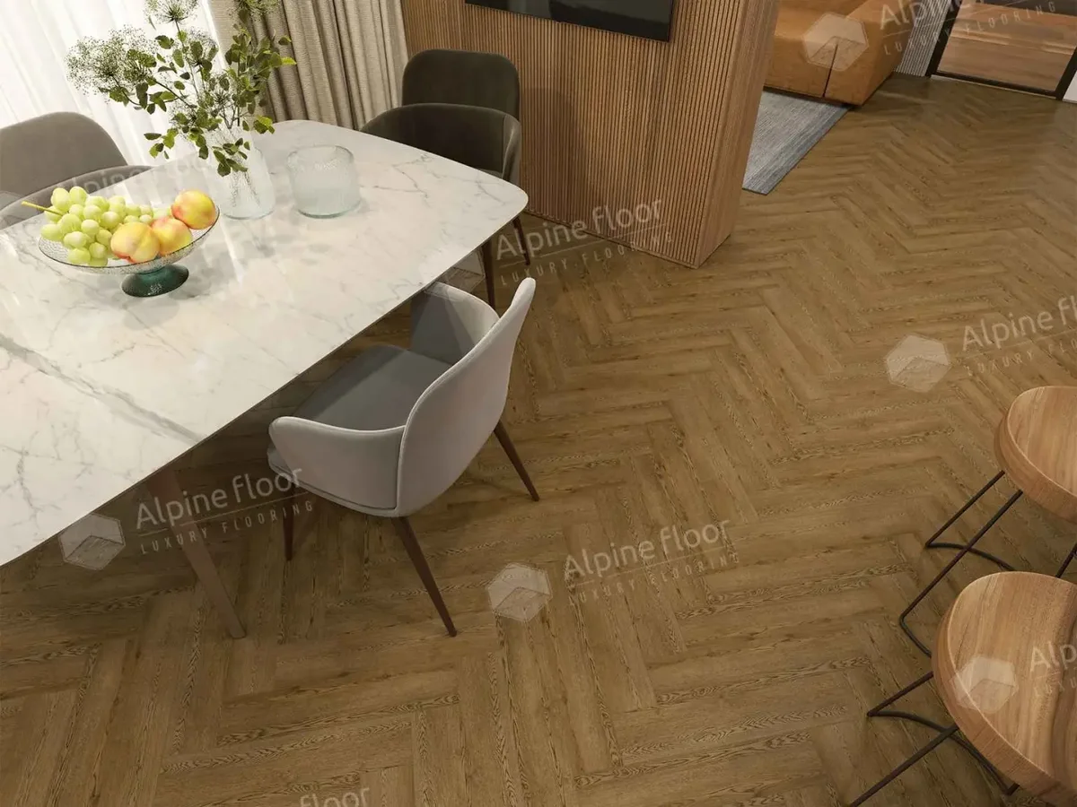Кварцвиниловая плитка Alpine Floor клеевая Parquet LVT Дуб Селена ЕCО 16-32 венгерская елка 590×118×2,5