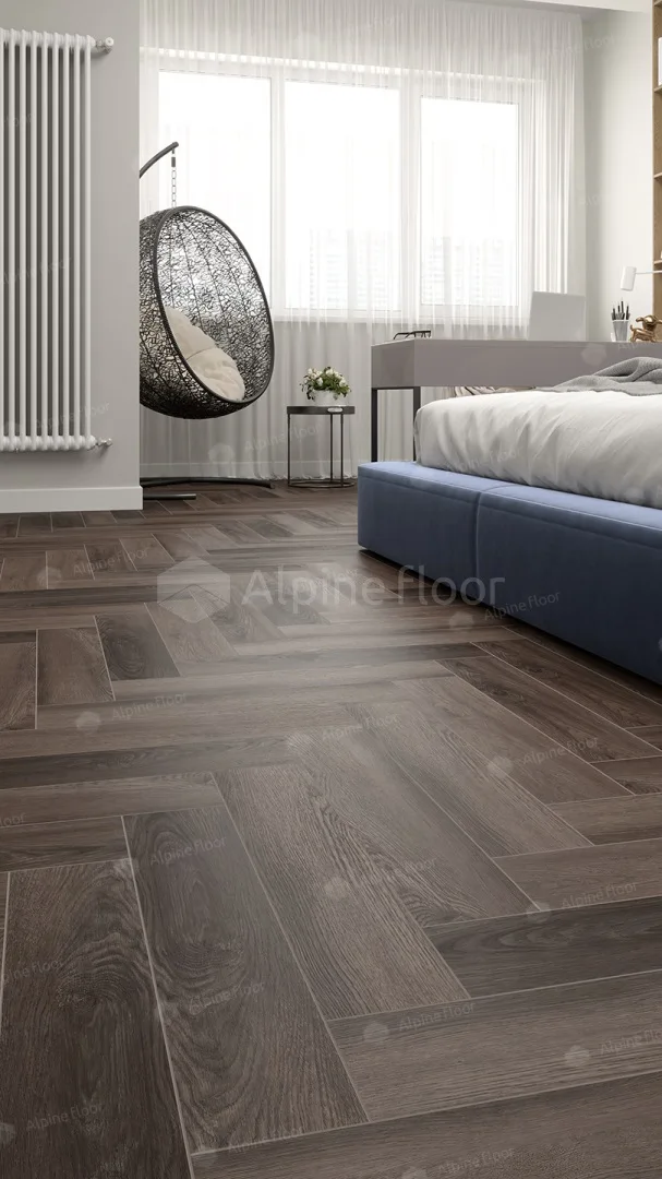 Кварцвиниловый SPC ламинат Alpine Floor Parquet Light Дуб Фафнир ECO 13-16 венгерская елка 600×125×4