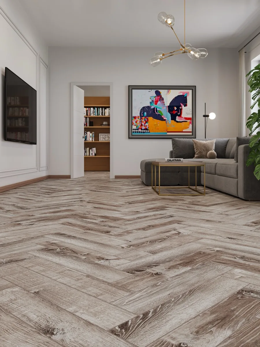 Кварцвиниловый SPC ламинат Cronafloor Herringbone Дуб Тулон H009 венгерская елка 640×128×4,5