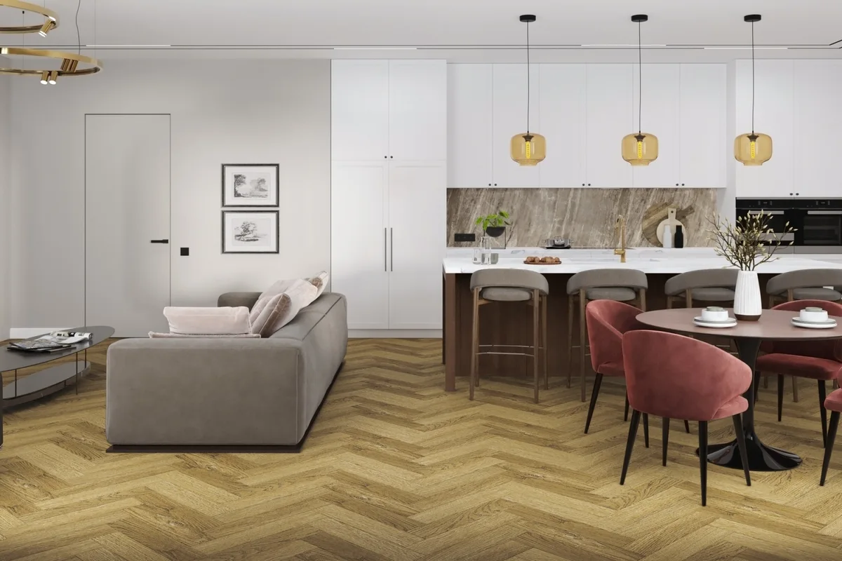 Кварцвиниловая плитка Damy Floor клеевая London LVT Шеффилд 190902EL-07-LVT венгерская елка 590×118×2,5