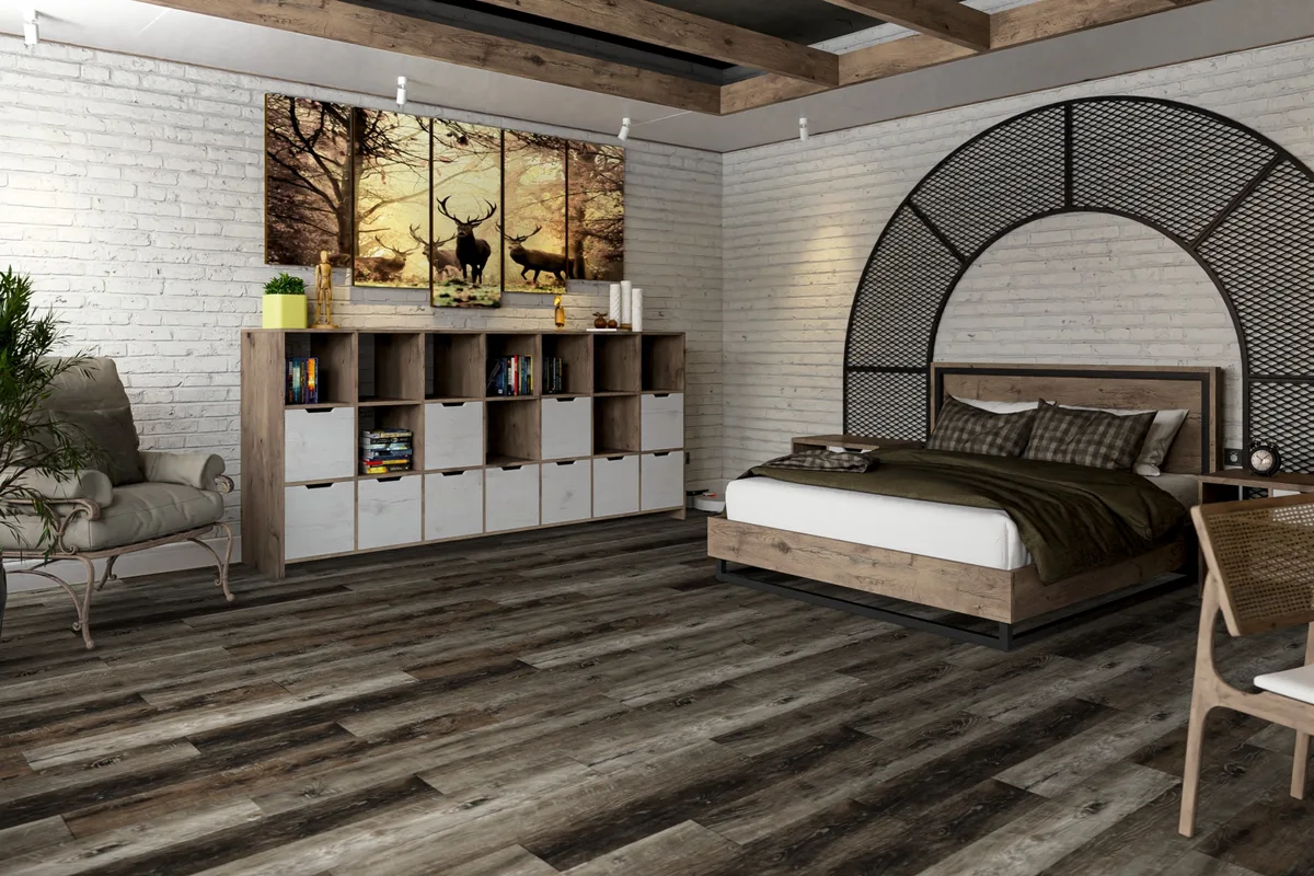Кварцвиниловый SPC ламинат Damy Floor Family Дуб Рустикальный Черный TCM369-7 1220×180×4