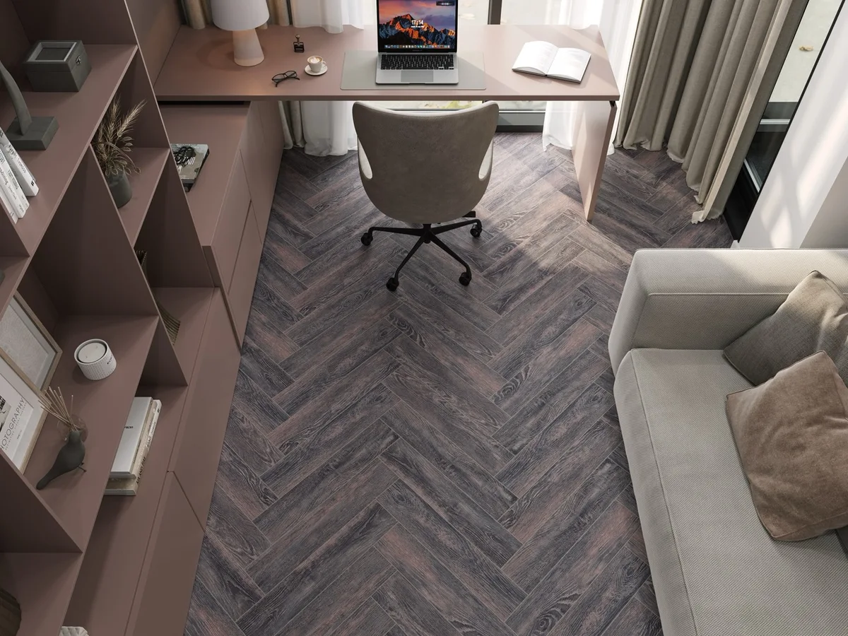 Кварцвиниловый SPC ламинат Cronafloor Herringbone Дуб Бордо H006 венгерская елка 640×128×4,5