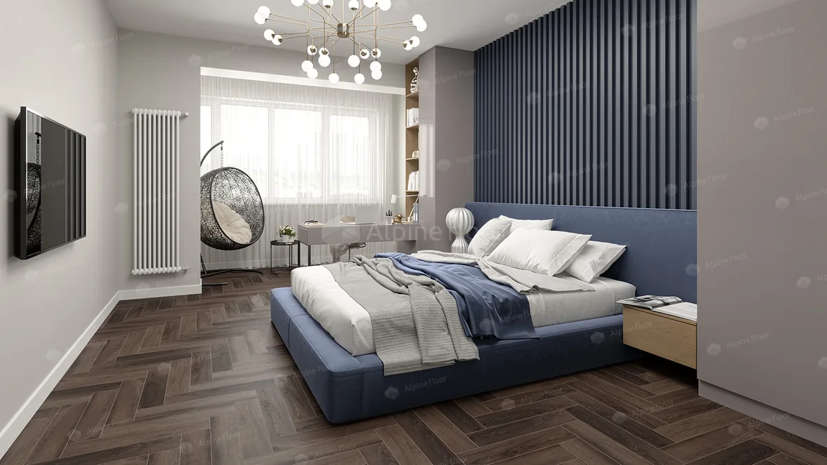 Кварцвиниловый SPC ламинат Alpine Floor Parquet Premium Дуб Фафнир ECO 19-16 венгерская елка 600×125×8