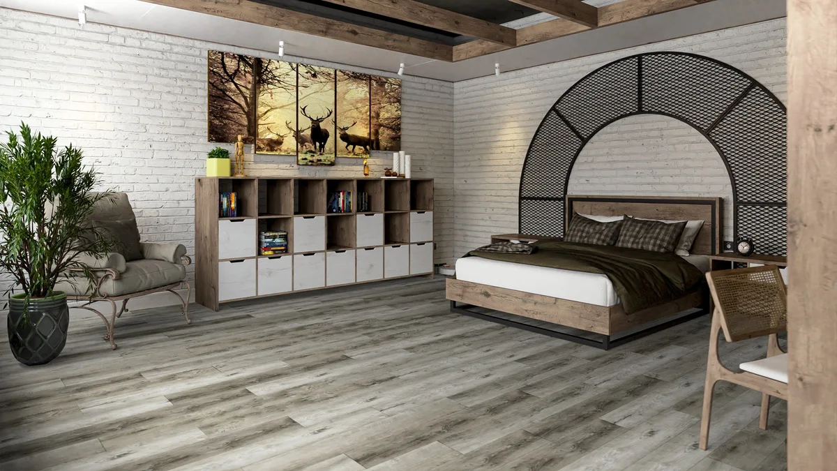 Кварцвиниловая плитка Damy Floor клеевая Family LVT Дуб Рустикальный Cерый TCM369-28-LVT 1227×187×2,5