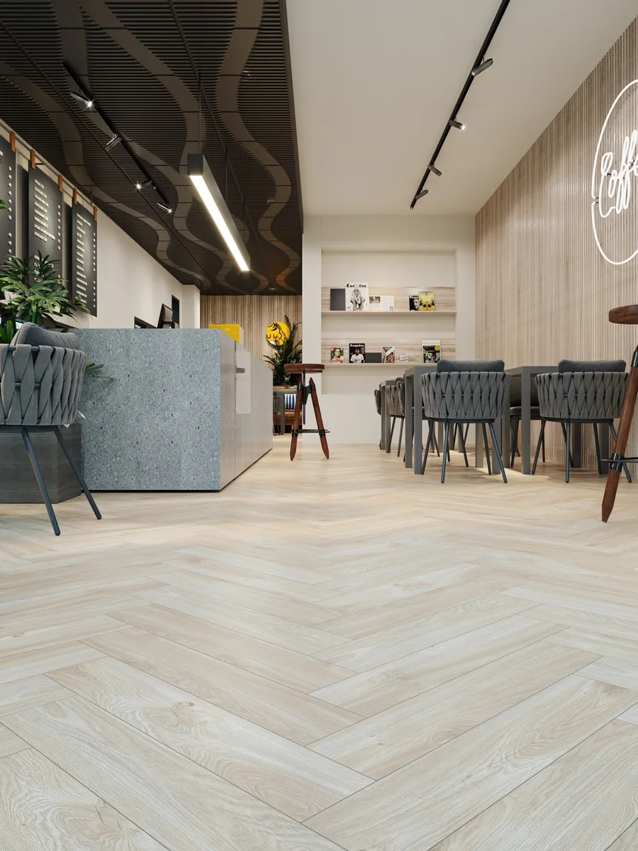 Кварцвиниловый SPC ламинат Cronafloor Herringbone Дуб Ницца H002 венгерская елка 640×128×4,5