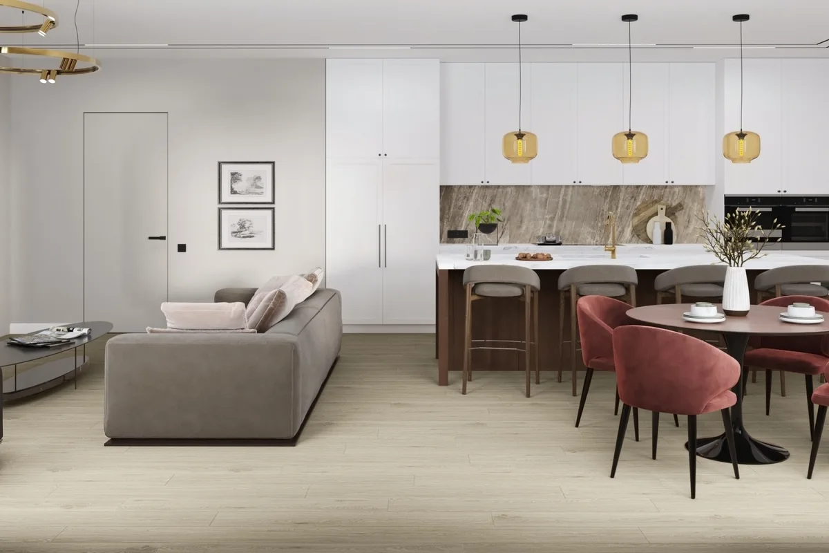 Кварцвиниловый SPC ламинат Damy Floor Family Дуб Светлый TCM285-15 1220×180×4