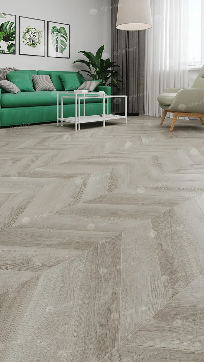 Кварцвиниловый SPC ламинат Alpine Floor Chevron Alpine Дуб Фантазия ECO 18-1 французская елка 600×127×5