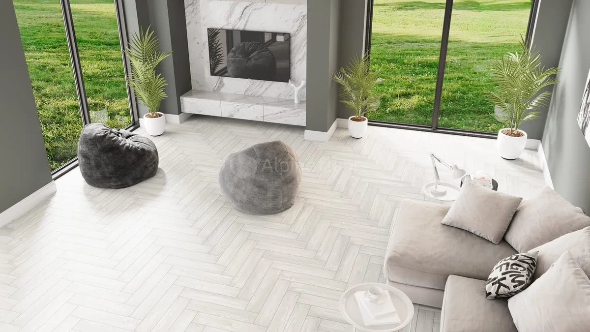Кварцвиниловый SPC ламинат Alpine Floor Parquet Light Дуб Арктик ECO 13-4 венгерская елка 600×125×4