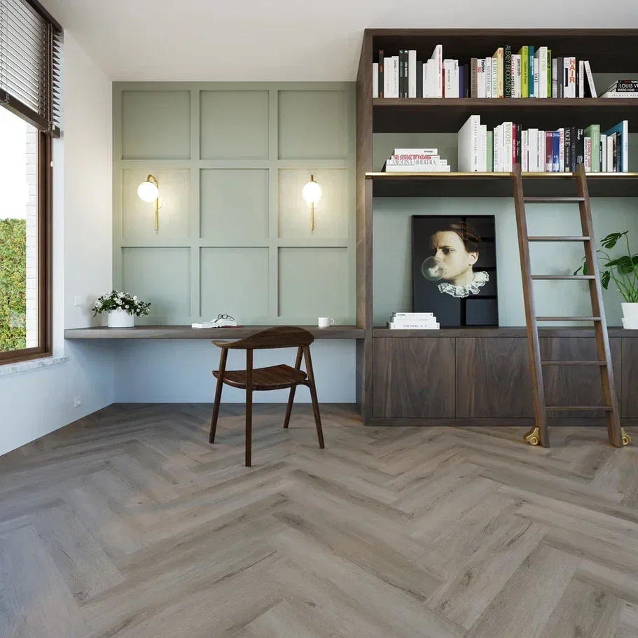 Кварцвиниловый SPC ламинат Invictus Maximus Herringbone River Oak Trout венгерская елка 743×145×5