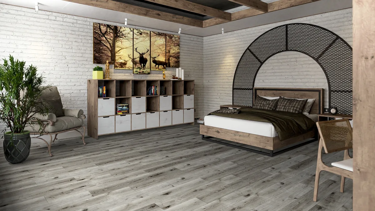 Кварцвиниловая плитка Damy Floor клеевая Family LVT Дуб Состаренный Серый T7020-5D-LVT 1227×187×2,5
