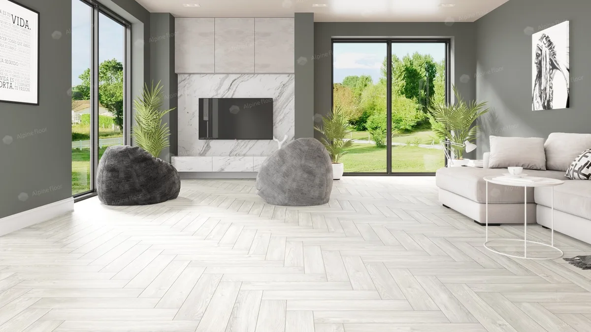 Кварцвиниловая плитка Alpine Floor клеевая Parquet LVT Дуб Арктик ECO 16-4 венгерская елка 590×118×2,5