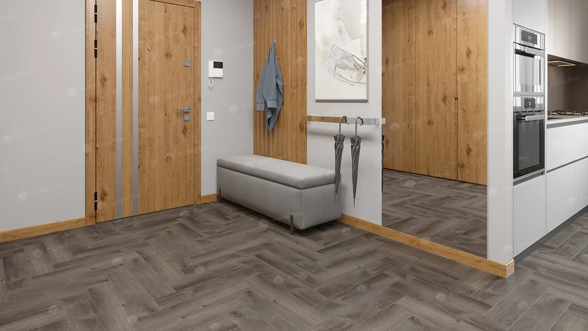 Кварцвиниловый SPC ламинат Alpine Floor Parquet Light Дуб Мерга ECO 13-13 венгерская елка 600×125×4