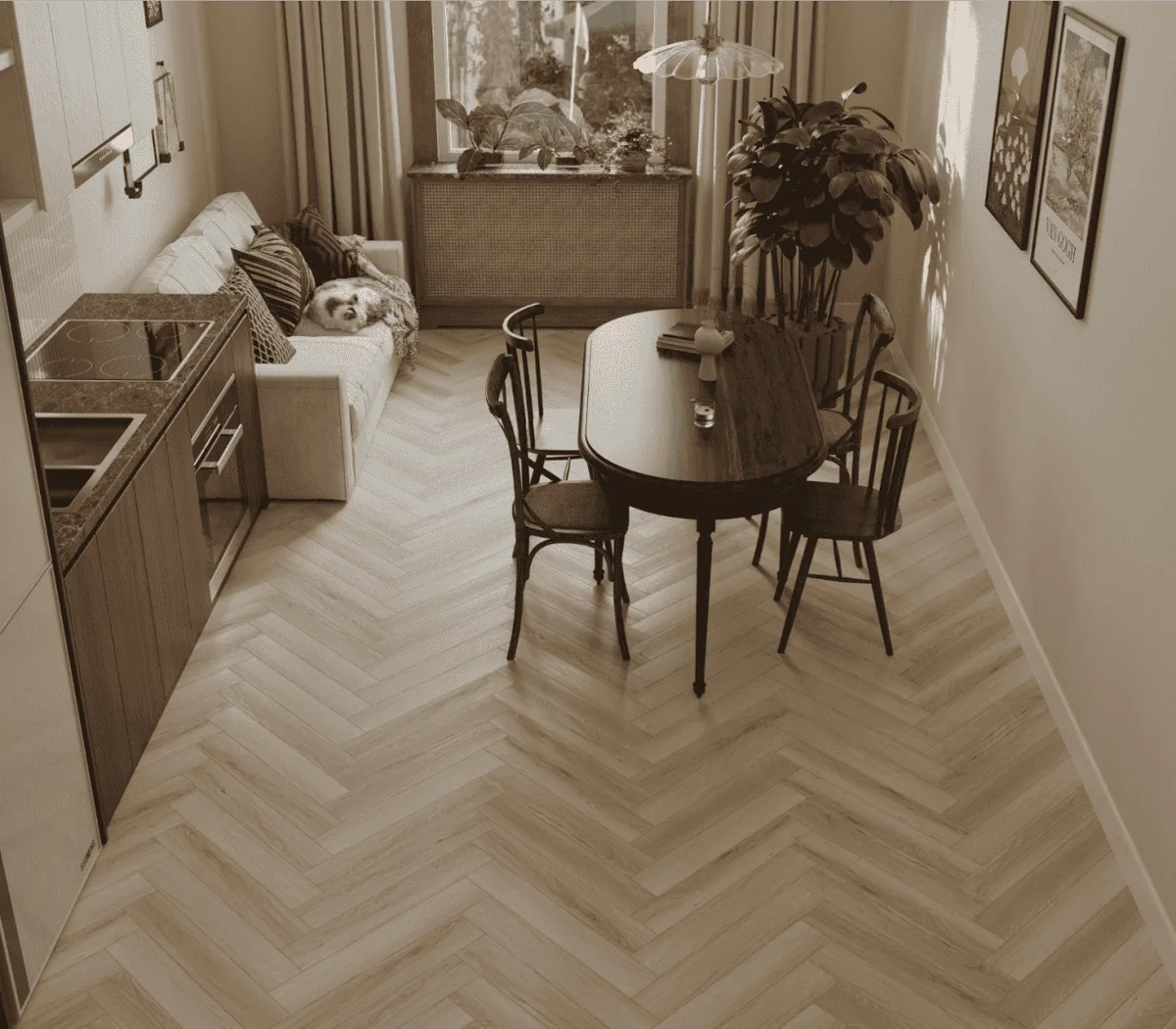 Ламинат Norland Herringbone Elegant Strong Дуб Иония LF304-33 венгерская елка 600×100×12