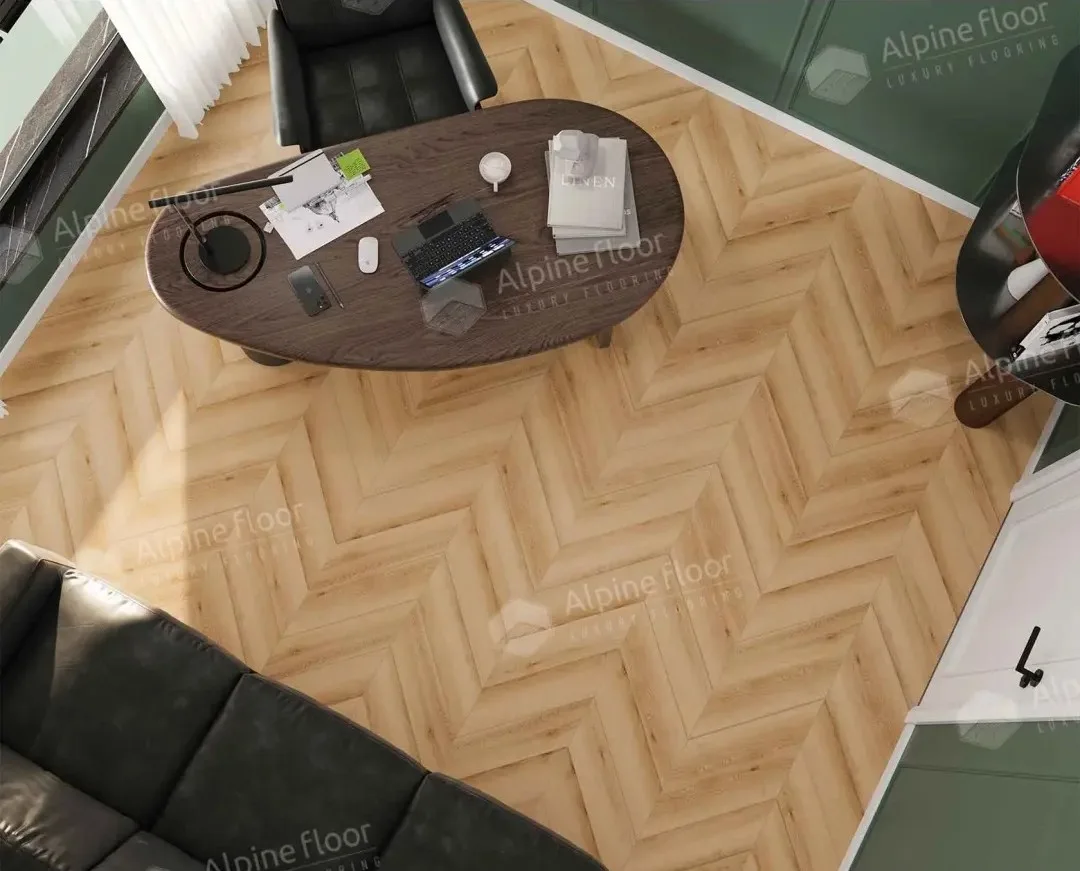 Кварцвиниловый SPC ламинат Alpine Floor Chevron Alpine Дуб Самерсет ECO 18-19 французская елка 600×127×5