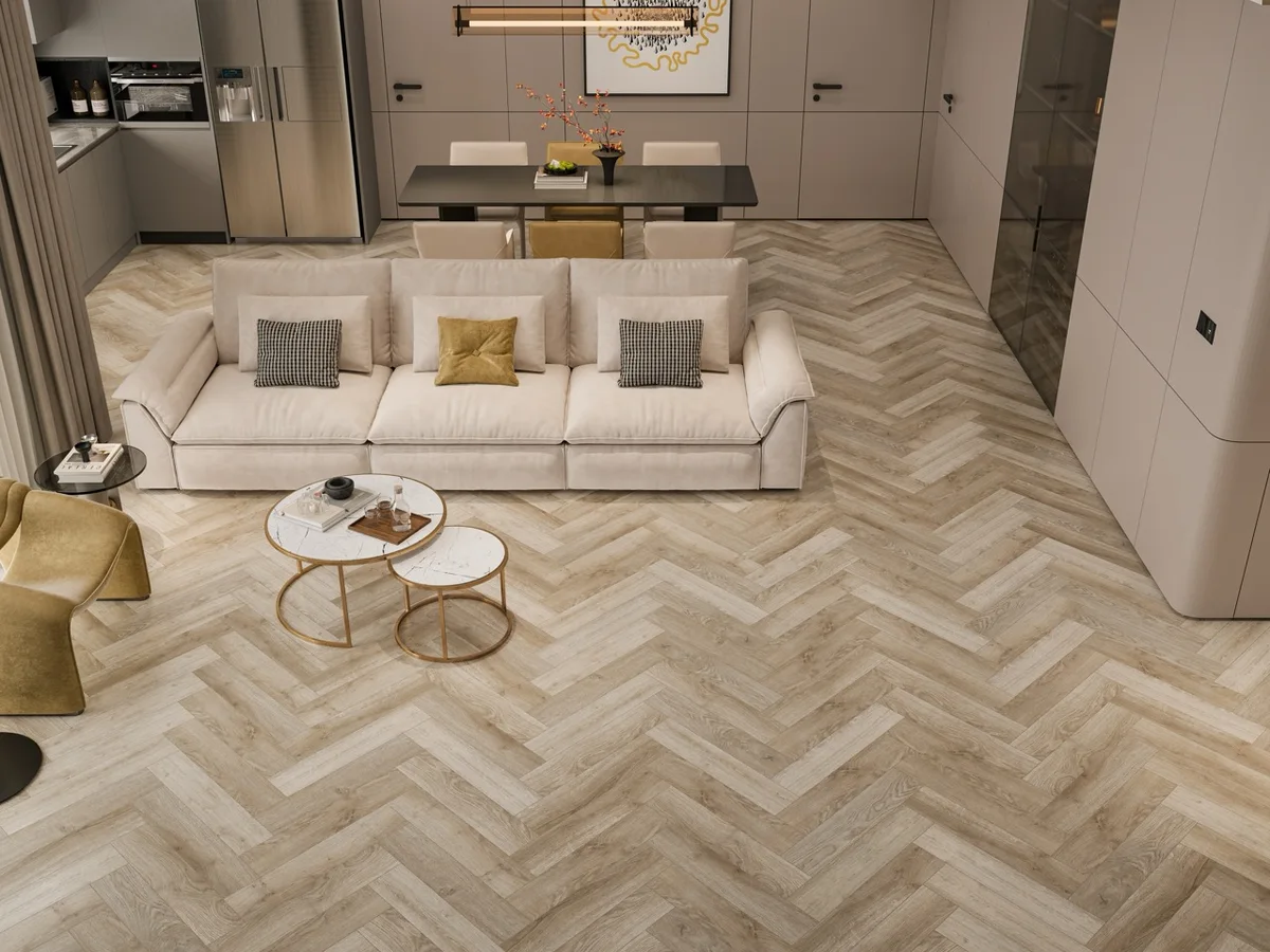 Кварцвиниловый SPC ламинат Cronafloor Herringbone Дуб Лилль H007 венгерская елка 640×128×4,5