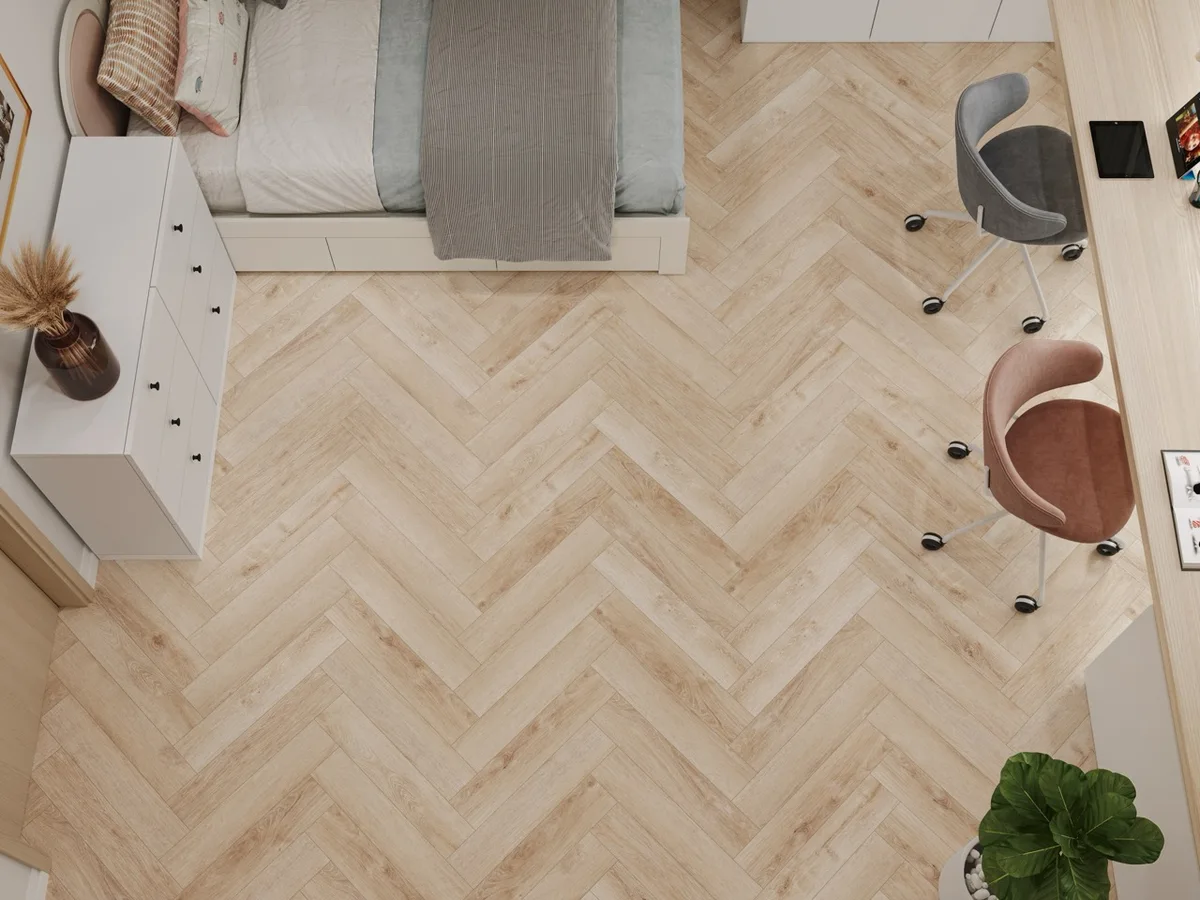 Кварцвиниловый SPC ламинат Cronafloor Herringbone Дуб Дижон H010 венгерская елка 640×128×4,5