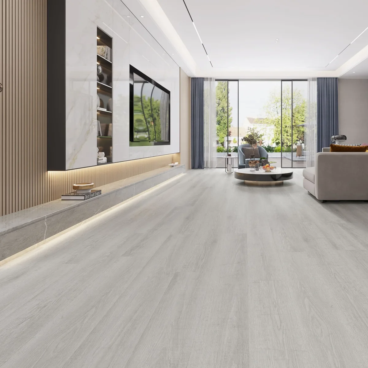 Кварцвиниловый SPC ламинат Evofloor Оптима Дуб Серебряный Oak Silver 579-5 1120×184×4,2