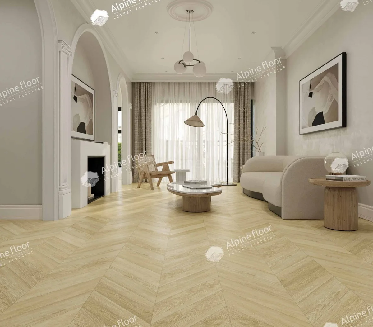 Кварцвиниловая плитка Alpine Floor клеевая Chevron Alpine LVT Дуб Ваниль Селект Chevron ECO 20-2 французская елка 555×127×2,5