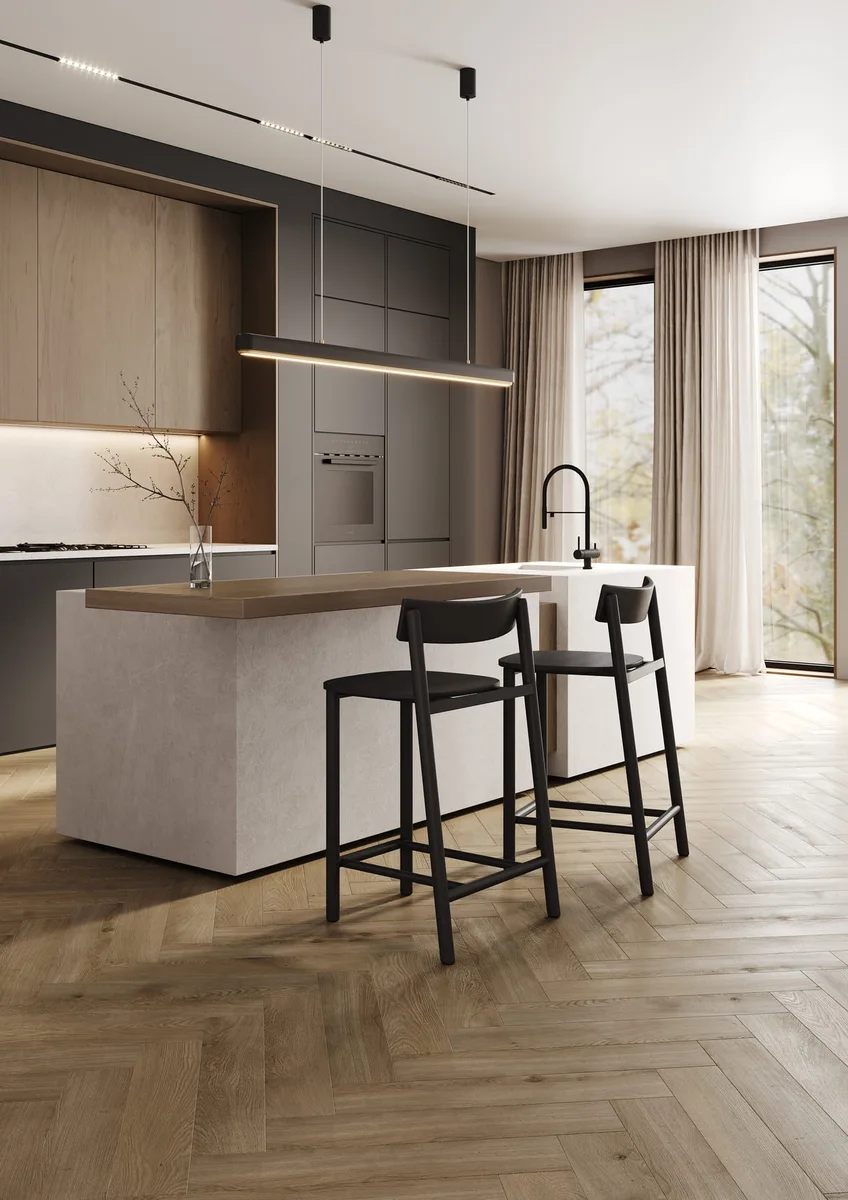 Кварцвиниловый SPC ламинат Fargo Bevel Parquet Дуб Майами 33-653-03 венгерская елка 615×123×6