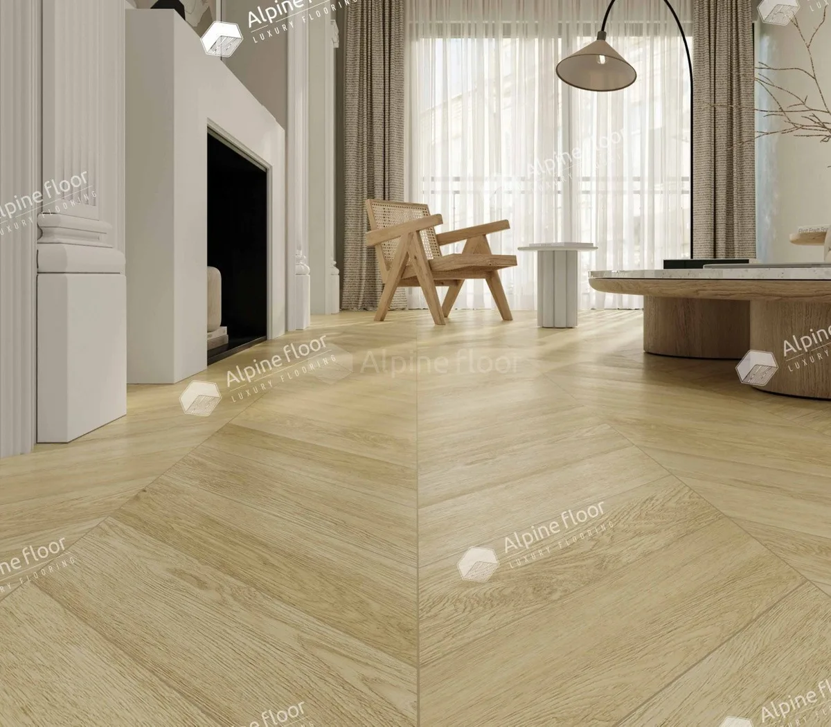 Кварцвиниловая плитка Alpine Floor клеевая Chevron Alpine LVT Дуб Ваниль Селект Chevron ECO 20-2 французская елка 555×127×2,5