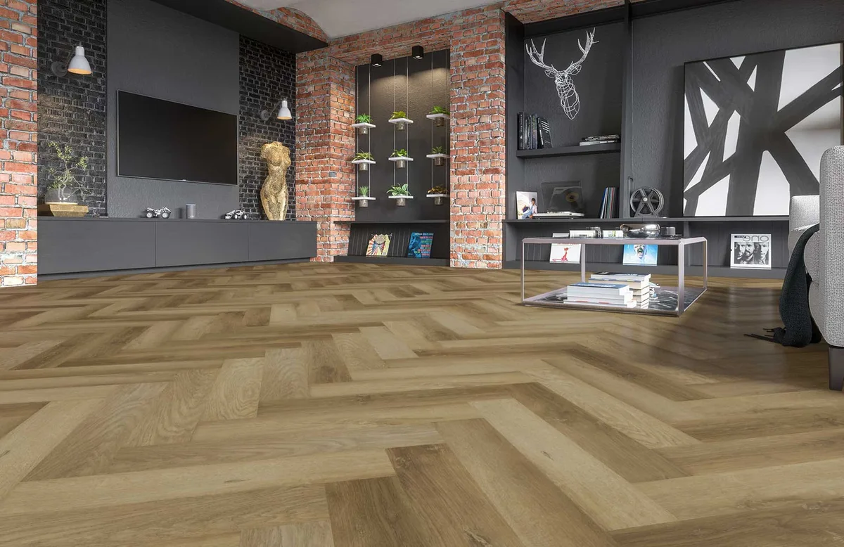 Кварцвиниловый SPC ламинат Fargo Parquet Дуб Афины 33-2187-09 венгерская елка 615×123×4
