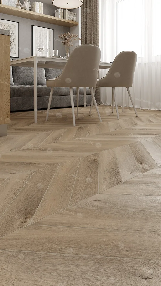 Кварцвиниловый SPC ламинат Alpine Floor Chevron Alpine Дуб Синистра ECO 18-6 французская елка 600×127×5