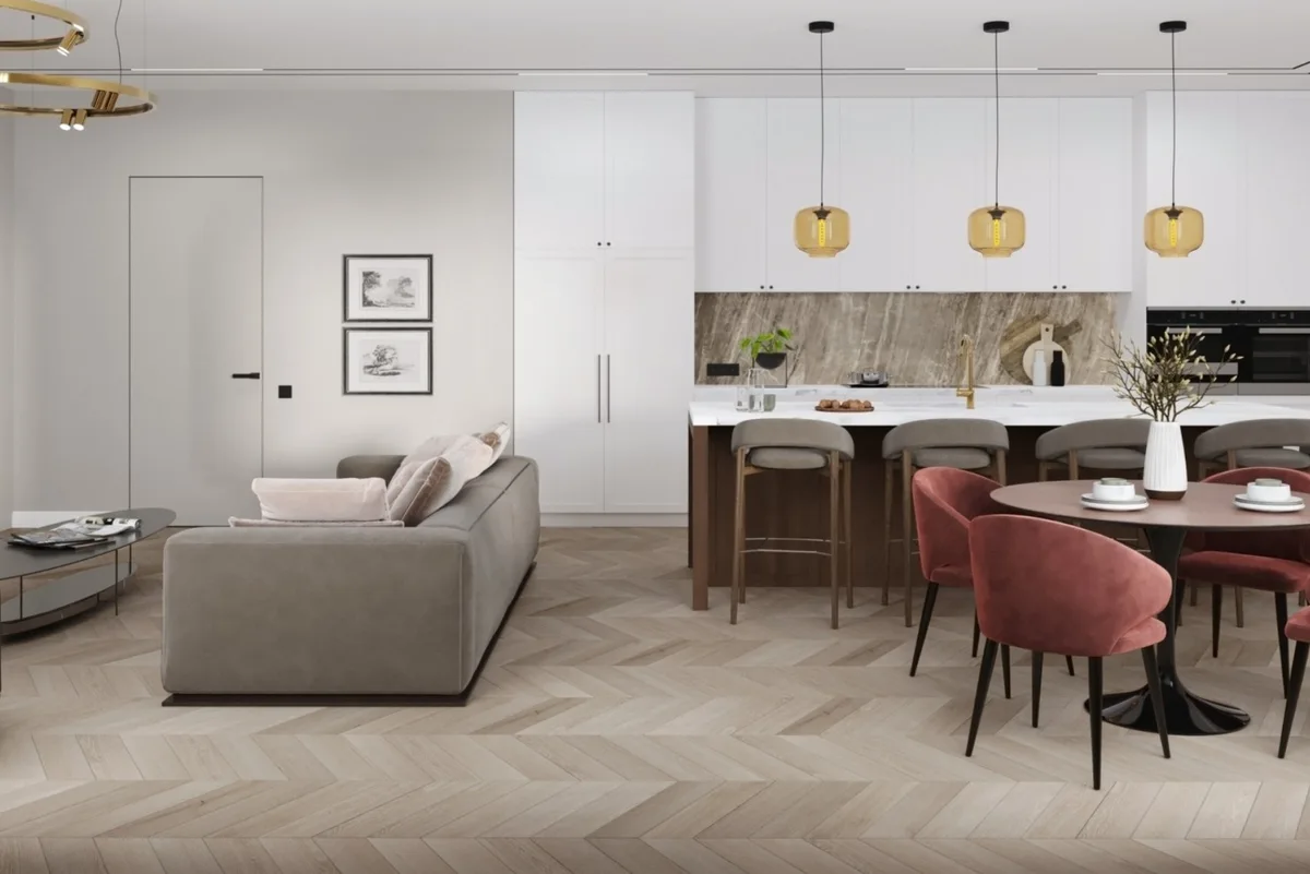 Кварцвиниловая плитка Damy Floor клеевая Chevron LVT Пале-Рояль DF02-Ch-LVT французская елка 600×127×2,5