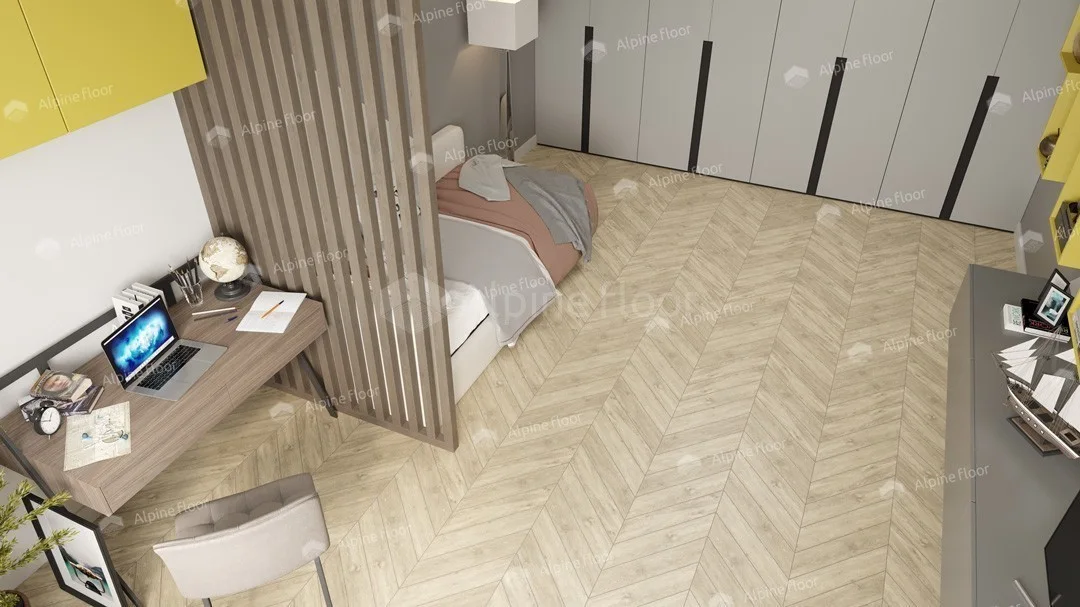 Кварцвиниловая плитка Alpine Floor клеевая Chevron Alpine LVT Сонома Chevron ECO 20-7 французская елка 555×127×2,5