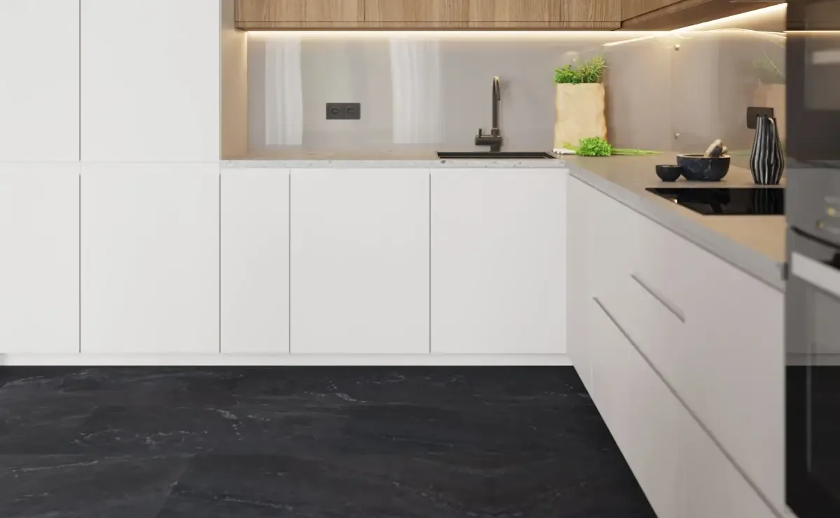 Кварцвиниловая плитка Vinilam клеевая Ceramo Stone Glue Неаполитанский Черный 91910 950×475×2,5