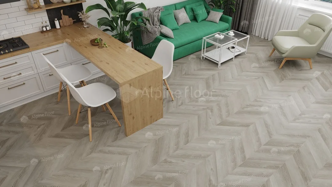 Кварцвиниловая плитка Alpine Floor клеевая Chevron Alpine LVT Дуб Фантазия Chevron ECO 20-1 французская елка 555×127×2,5