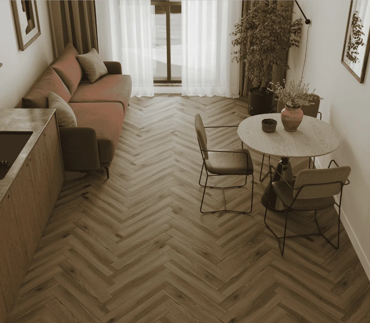 Ламинат Norland Herringbone Elegant Дуб Лира LF303-40 венгерская елка 600×100×8
