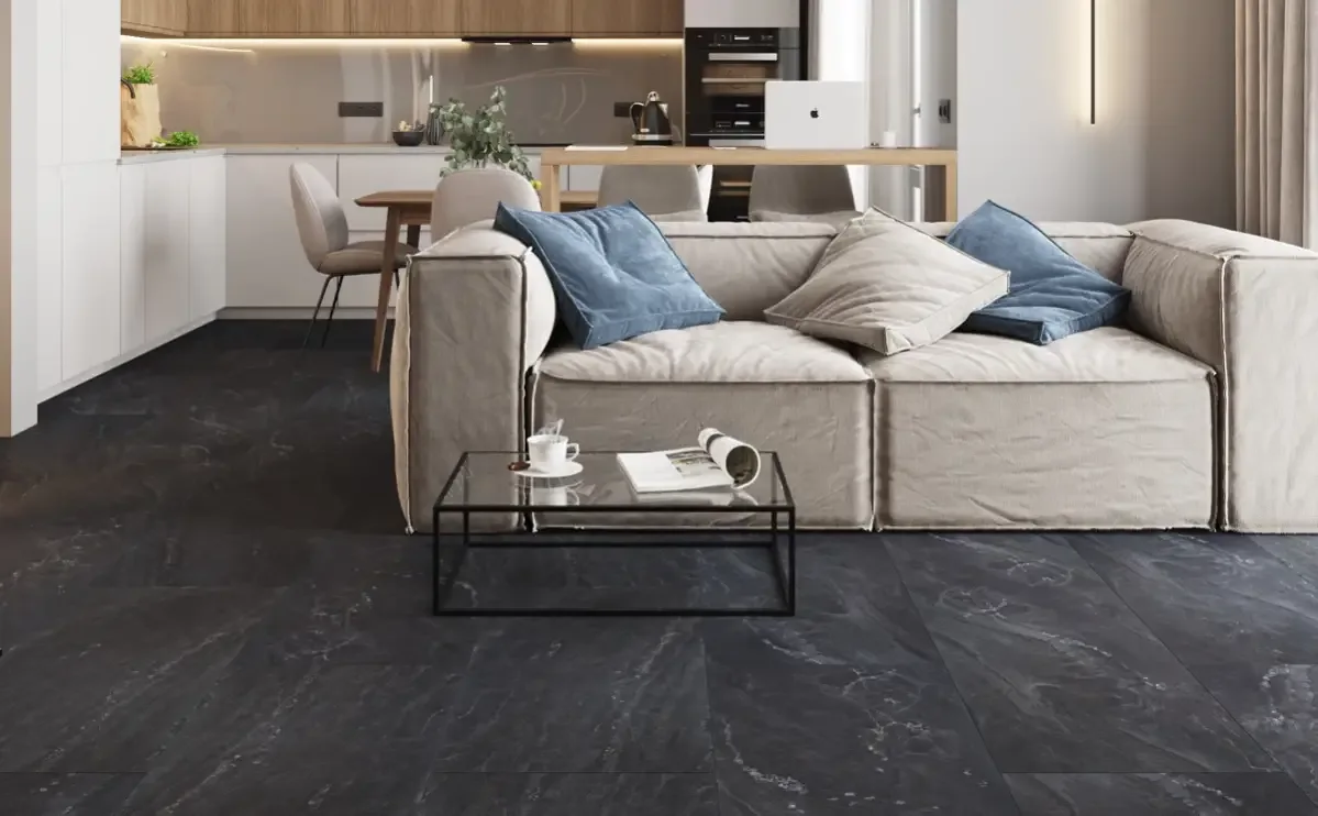 Кварцвиниловая плитка Vinilam клеевая Ceramo Stone Glue Неаполитанский Черный 91910 950×475×2,5
