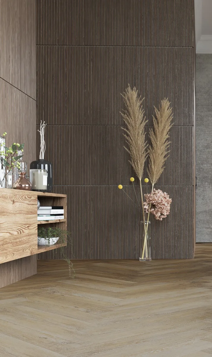 Кварцвиниловый SPC ламинат Vinilam Parquet Herringbone Паркет Тусон IS11377 венгерская елка 720×120×6,5