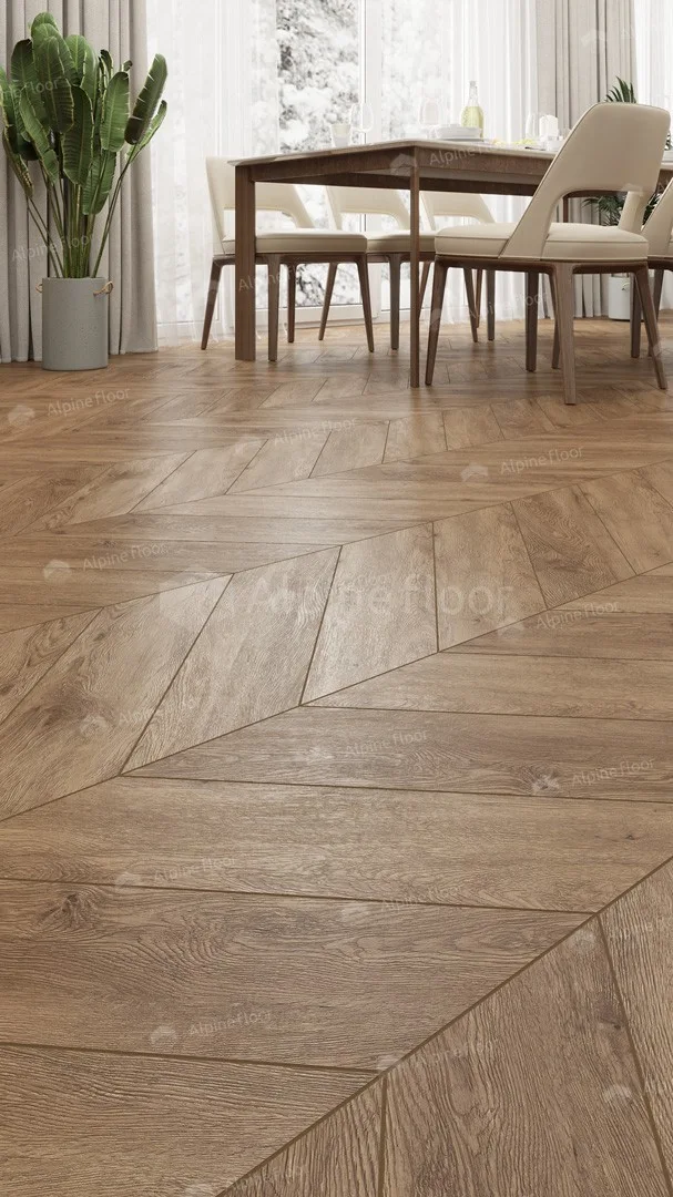 Кварцвиниловая плитка Alpine Floor клеевая Chevron Alpine LVT Гевуина Chevron ECO 20-10 французская елка 555×127×2,5