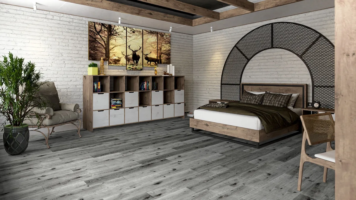 Кварцвиниловая плитка Damy Floor клеевая Family LVT Дуб Сильвер T7020-23-LVT 1227×187×2,5
