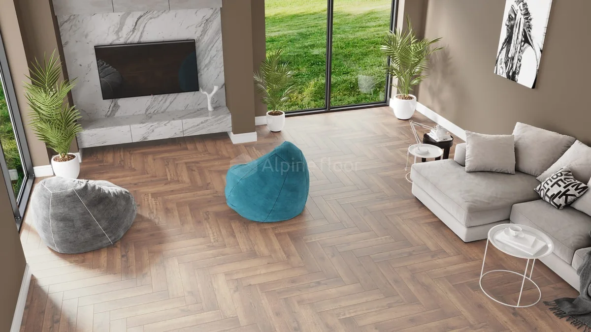 Кварцвиниловый SPC ламинат Alpine Floor Parquet Light Дуб Royal ECO 13-2 венгерская елка 600×125×4