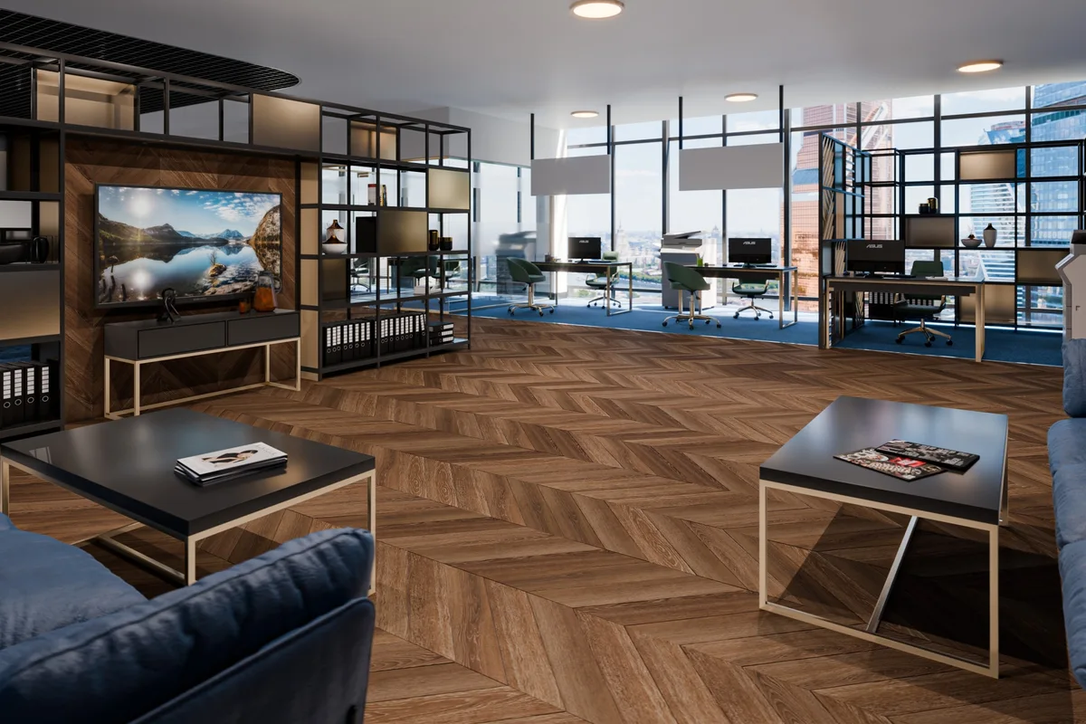 Кварцвиниловый SPC ламинат Damy Floor Chevron Шайо DF07-Ch французская елка 600×127×5