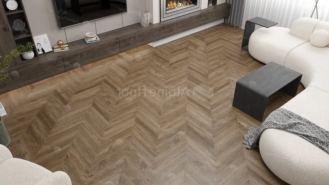 Кварцвиниловая плитка Alpine Floor клеевая Chevron Alpine LVT Макадамия Chevron ECO 20-5 французская елка 555×127×2,5