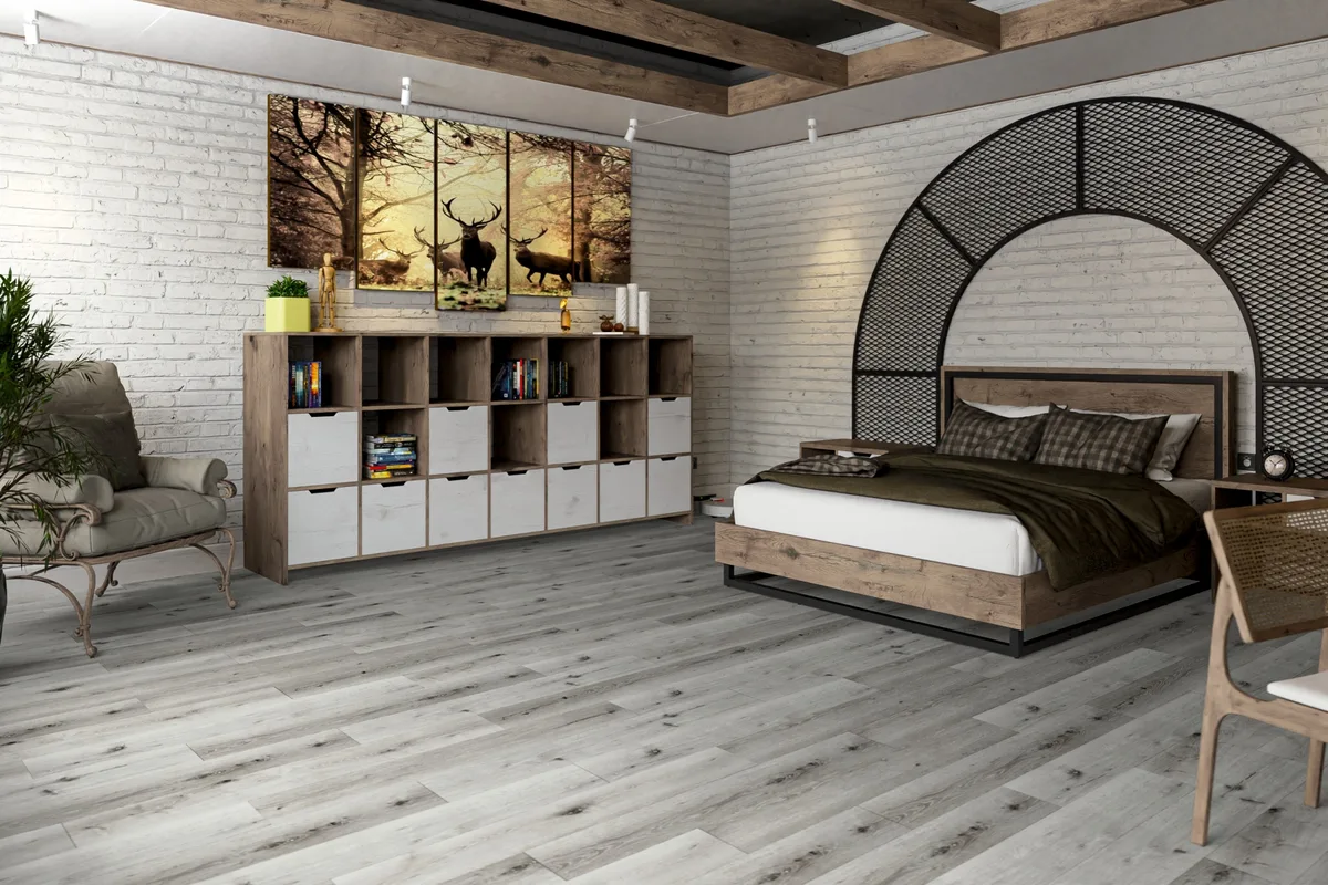 Кварцвиниловый SPC ламинат Damy Floor Family Дуб Классический Серый T7020-2 1220×180×4