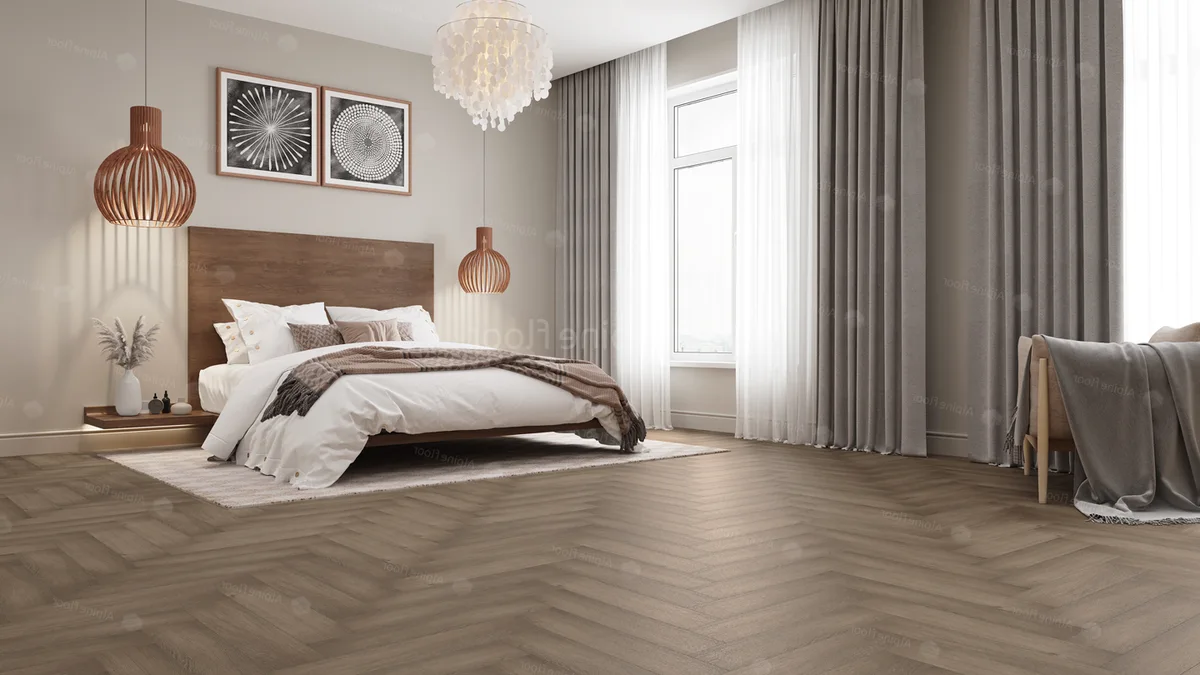 Кварцвиниловый SPC ламинат Alpine Floor Parquet Premium Дуб Насыщенный ECO 19-7 венгерская елка 600×125×8